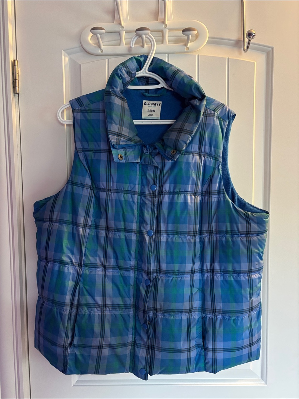 Old Navy Blue & Green Plaid Puffer Vest